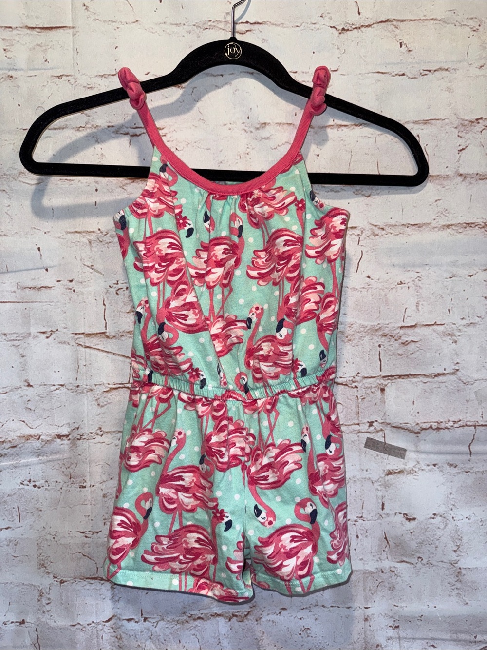 Gymboree Pink Flamingo Print Romper Mint 6 girls pull on shorts